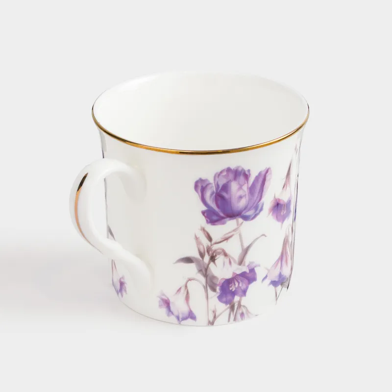 Кружка, 330 мл, фарфор F, с золотистым кантом, Лиловые цветы, Bloome, image-1