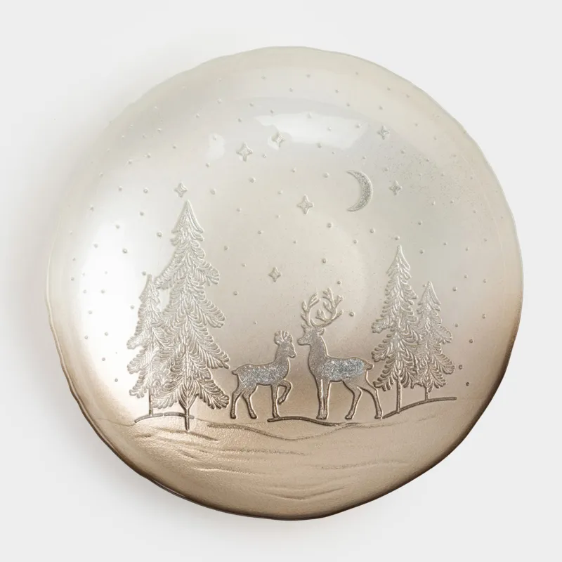 Терең ыдыс, 31х5 см, шыны, сұр, Ормандағы бұғы, Brumal