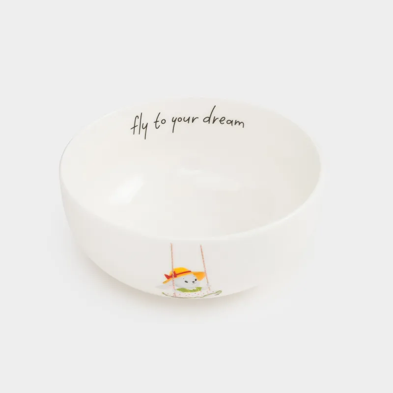 Балаларға арналған сорпа тәрелкесі, 13х6 см, фарфор N, ақ, Әткеншектегі қоян, Ideas life, image-1