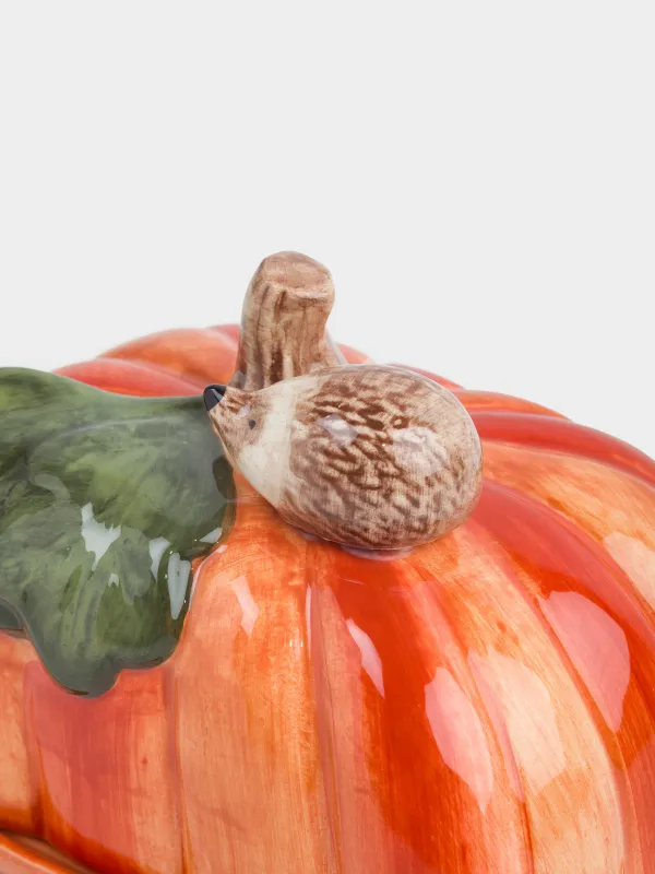 Сары май ыдысы, 15 см, керамика, тікбұрышты, қызғылт сары, Асқабақтағы кірпі, Forest symphony, image-3