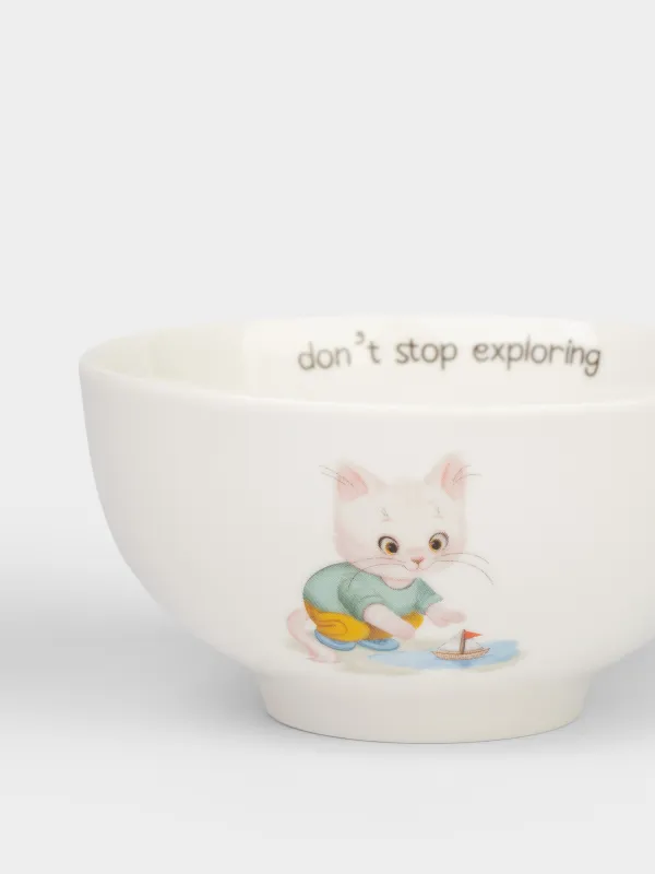 Сорпа тәрелкесі, балаларға арналған, 12х6 см, 300 мл, фарфор N, ақ, Қайығы бар мысық, Ideas life, image-3