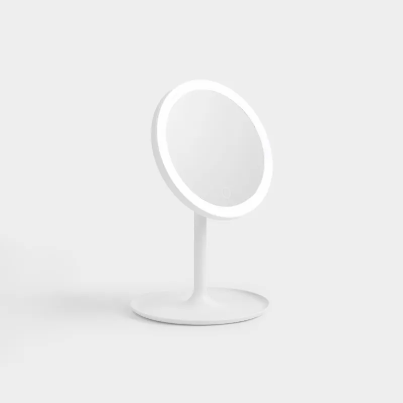 Үстел айнасы, 29х18/15 см, жарықтандырылған, тұғырда, пластик, дөңгелек, ақ, Vesta