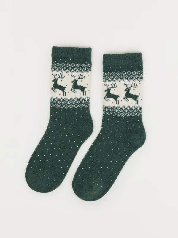 Әйелдер шұлықтары, өлшемі 36-38, полиэстер, жасыл, Бұғы, Fleece, image-0