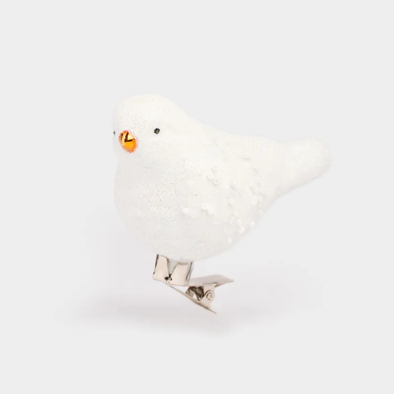 Шырша ойыншығы, 7 см, қыстырғышта, шыны/металл, ақ, Құс, Figure sparkle