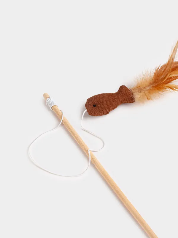 Мысықтарға арналған қармақ-ойыншық, 1,1 м, қауырсындары бар, ағаш/полиэстер, Балық, Playful cat, image-1