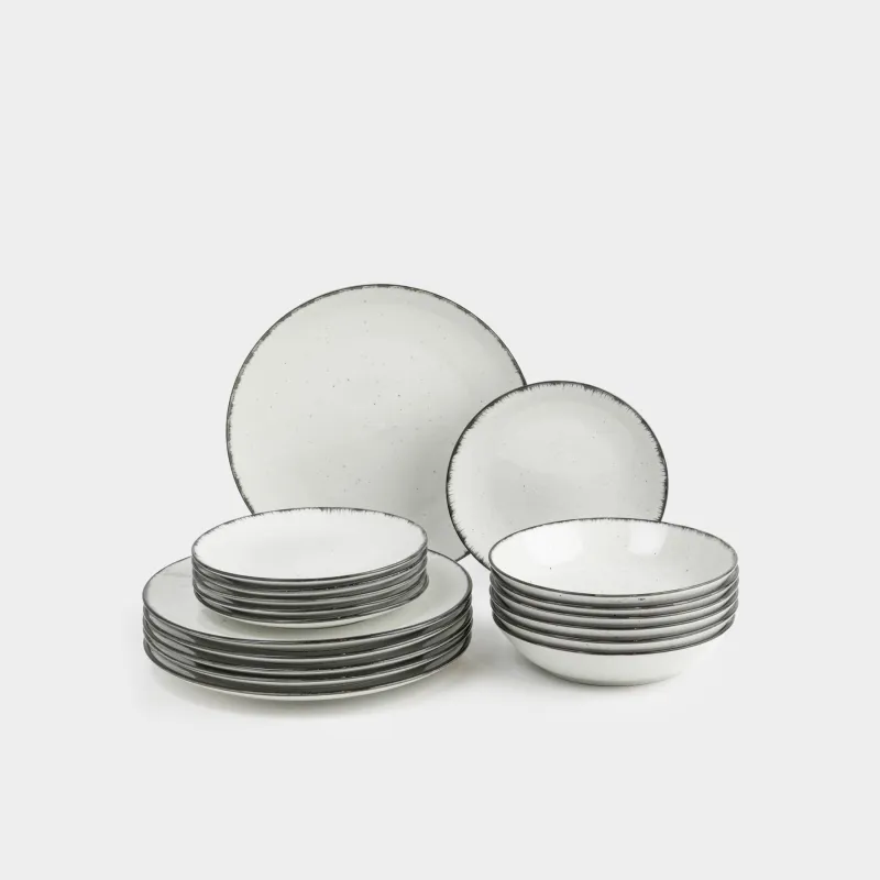 Ас сервизі, 6 адам, 18 зат, керамика, ақ-сұр, дақты, Roxas