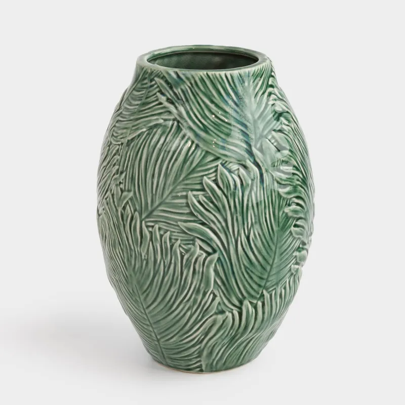 Ваза для цветов, 23 см, керамика, зеленая, Тропические листья, Tropical