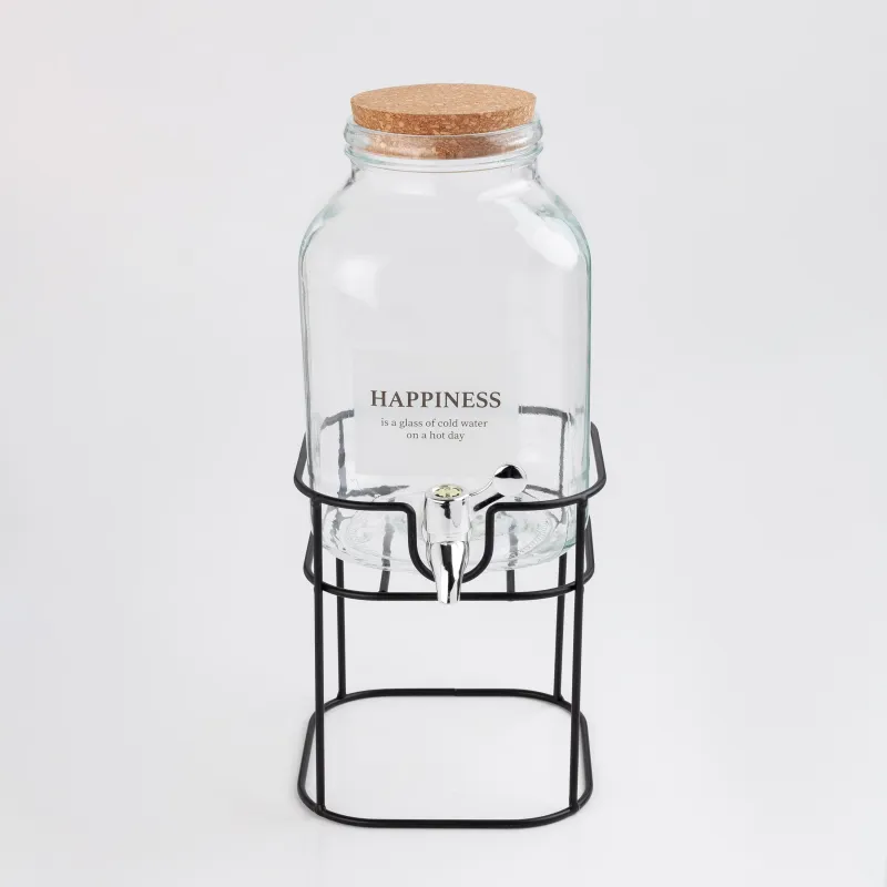 Сусын диспенсері, 3 л, стендте, шыны / тығын / металл, Clear font