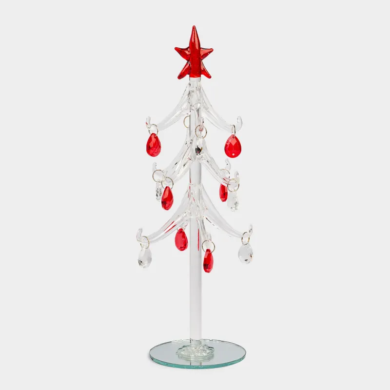 Статуэтка, 25 см, с подвесками, стекло, серебристая, Ель с кристаллами, Christmas vitreous