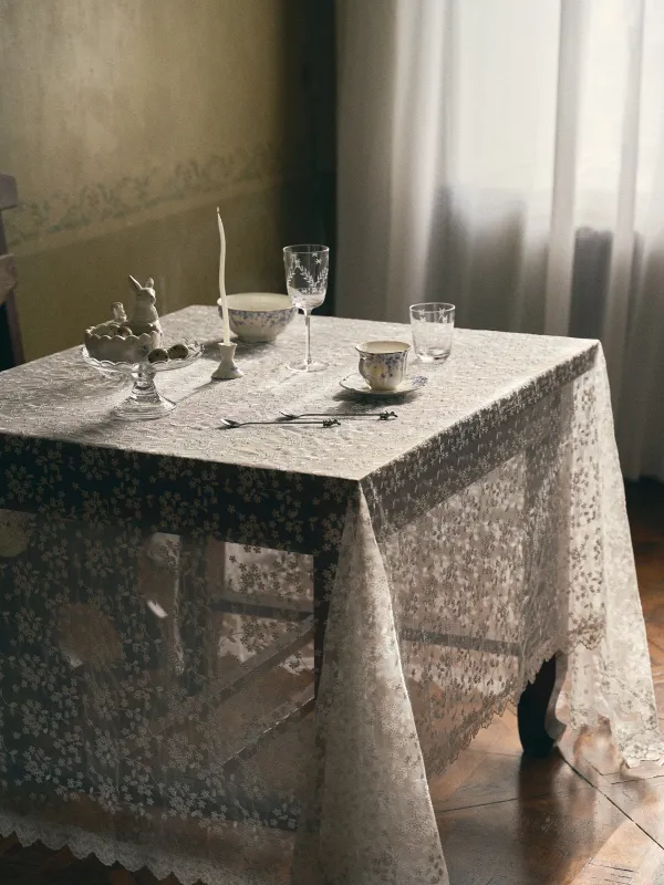 Скатерть, 160х160 см, с кружевом, Ажурные цветы, Lace flowers, image-7