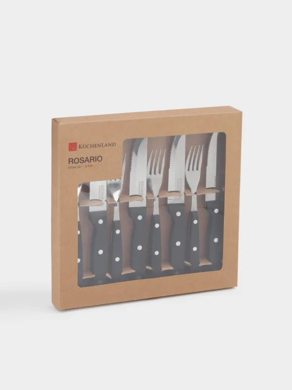 Приборы для стейка, 4 перс, 8 пр, пластик/сталь, черные, Rosario, image-7