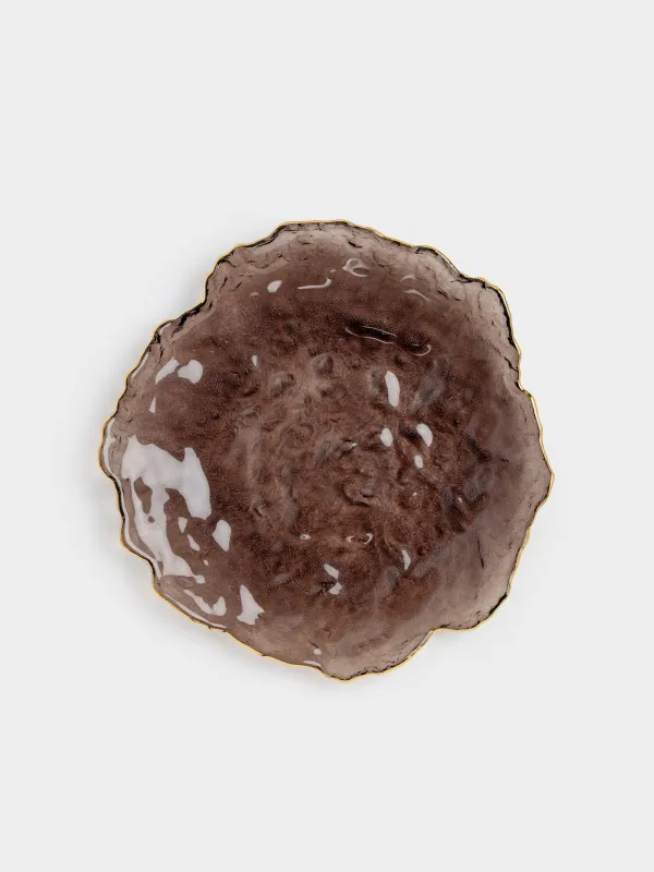 Ыдыс, 30х3 см, шыны, қоңыр, алтын жиегі бар, Nautilus color, image-0