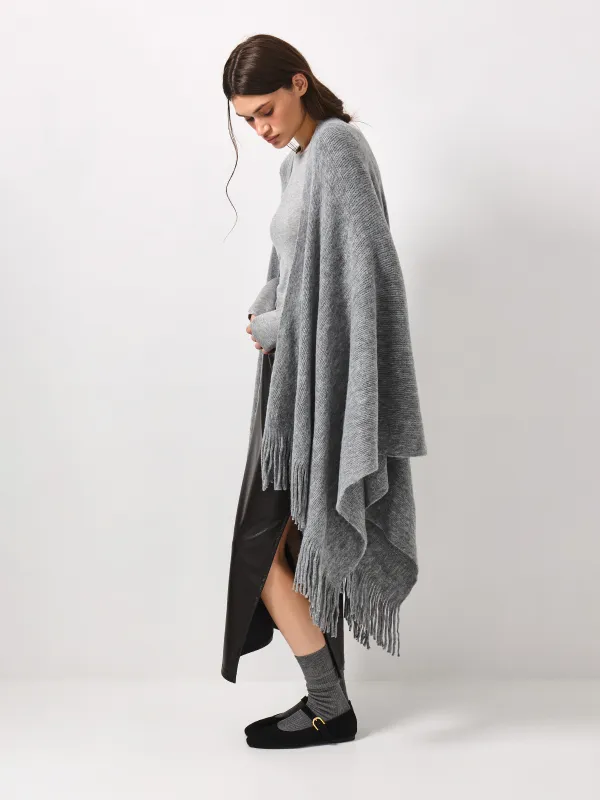 Пончо, 138х147 см, жиегі бар, акрил, сұр, Poncho, image-3