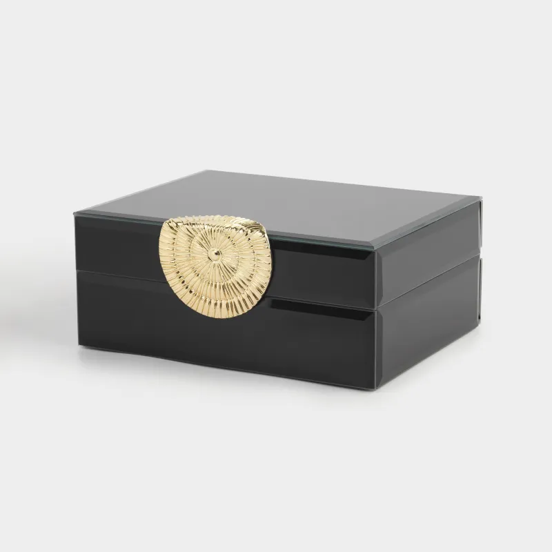 Зергерлік қорап, 18х14 см, шыны/металл, айна, қара, Glossy black