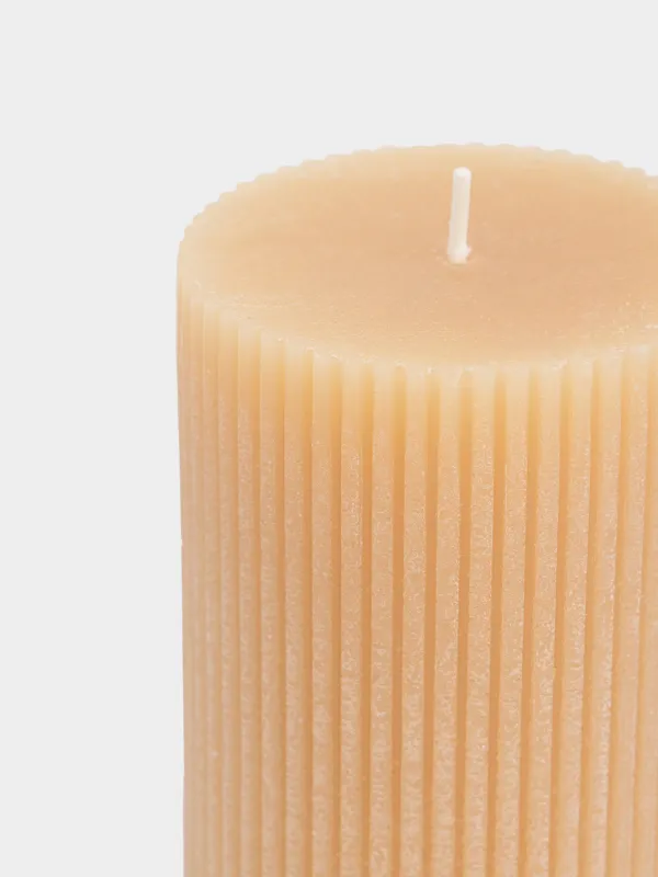 Свеча, 7х10 см, цилиндрическая, бежевая, Ribbed candle, image-2