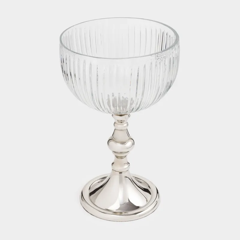 Аяқты ыдыс, 14х20 см, шыны Р/металл, күміс, Fantastic rib, image-1