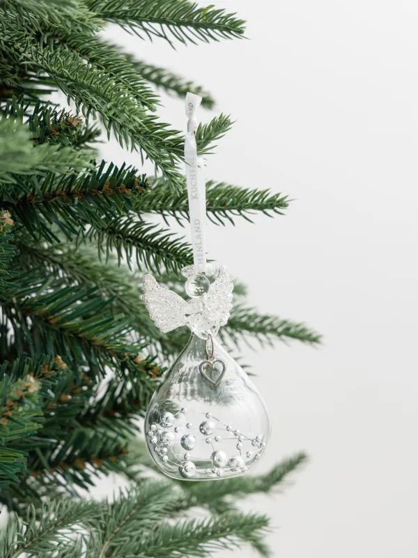 Шырша ойыншығы, 9 см, шыны, жылтырақтары бар, күміс, Періште, Angel Statuette, image-2