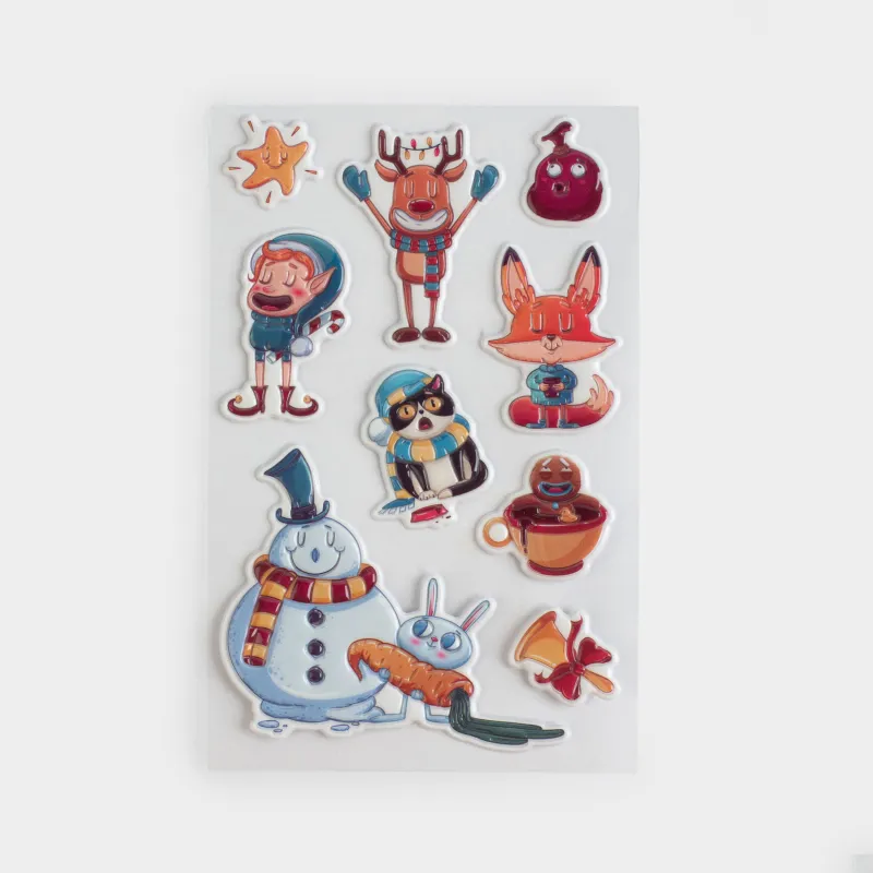 Набор наклеек, 10х16 см, многоразовые, ПВХ, Новогодние герои, Christmas decal