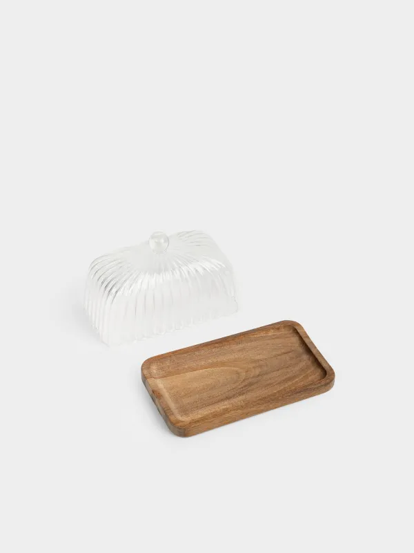 Сары май ыдысы, 17 см, ағаш/шыны Р, тікбұрышты, Ribby wood, image-4