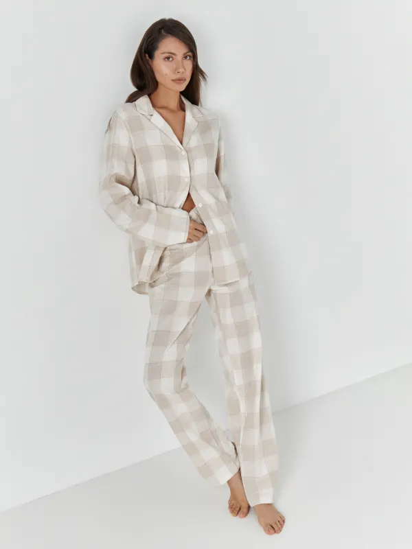 Әйелдерге арналған костюм, үйге арналған, өлшемі S, шалбармен, мақта, сарғылт-қоңыр және сүт түстес, Тор, Stacey, image-2