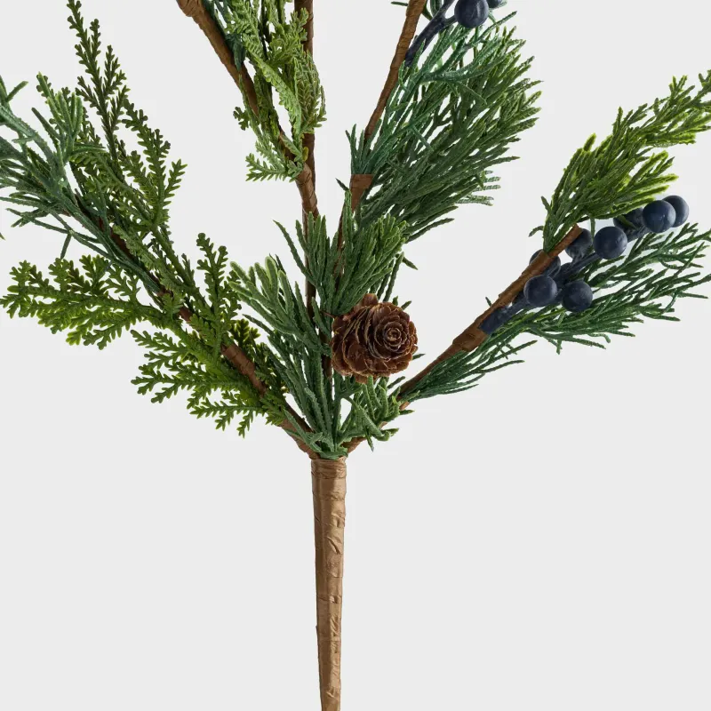 Ветка декоративная, 84 см, полиэтилен/пенопласт, Хвоя с синими ягодами и шишками, Blue berry, image-3