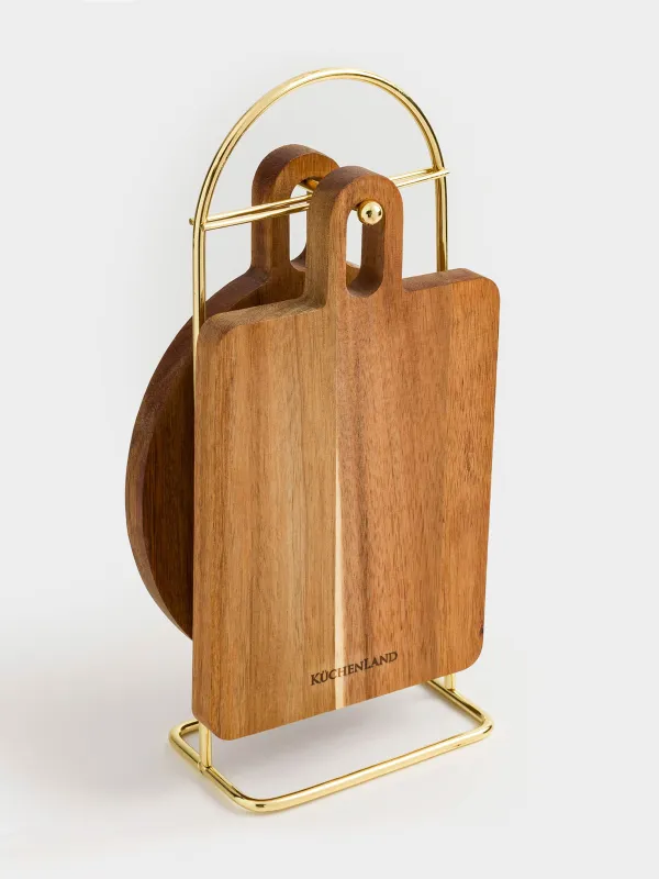 Кесетін тақталар жинағы, 2 дана, тұғырда, ағаш/болат, тікбұрышты/дөңгелек, Noble tree, image-0