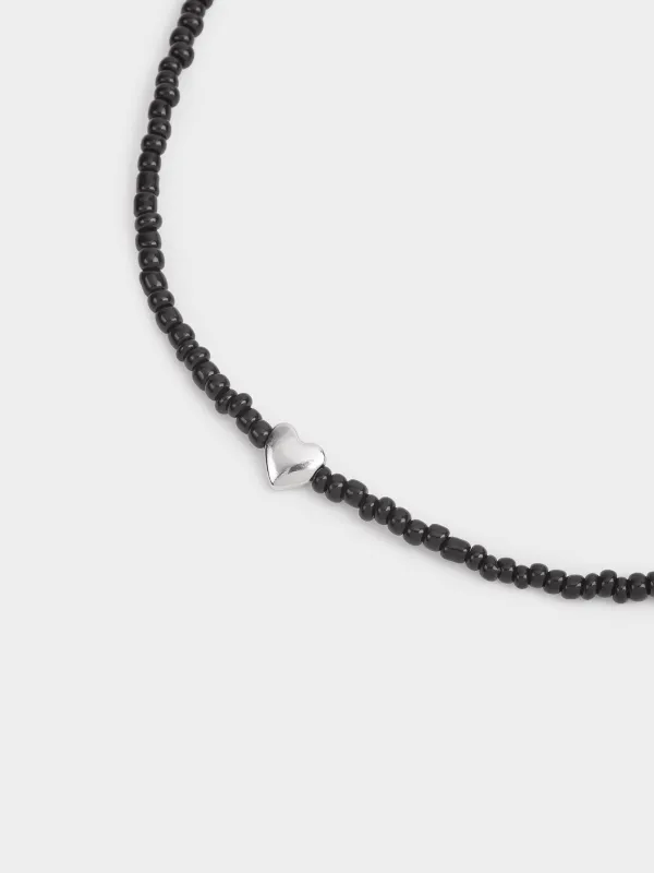 Цепочка, 44 см, с подвеской, стекло/металл, черная, Сердце, Jewelry black, image-3