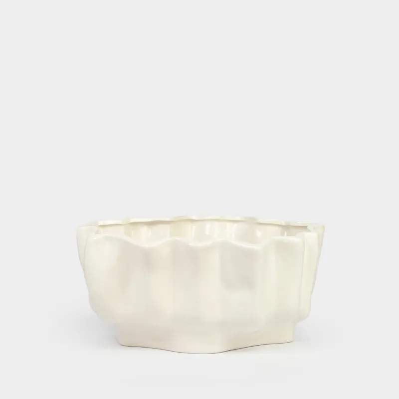 Жеміс вазасы, 26x20 см, керамика, сүт түстес, Қисық, Crumple