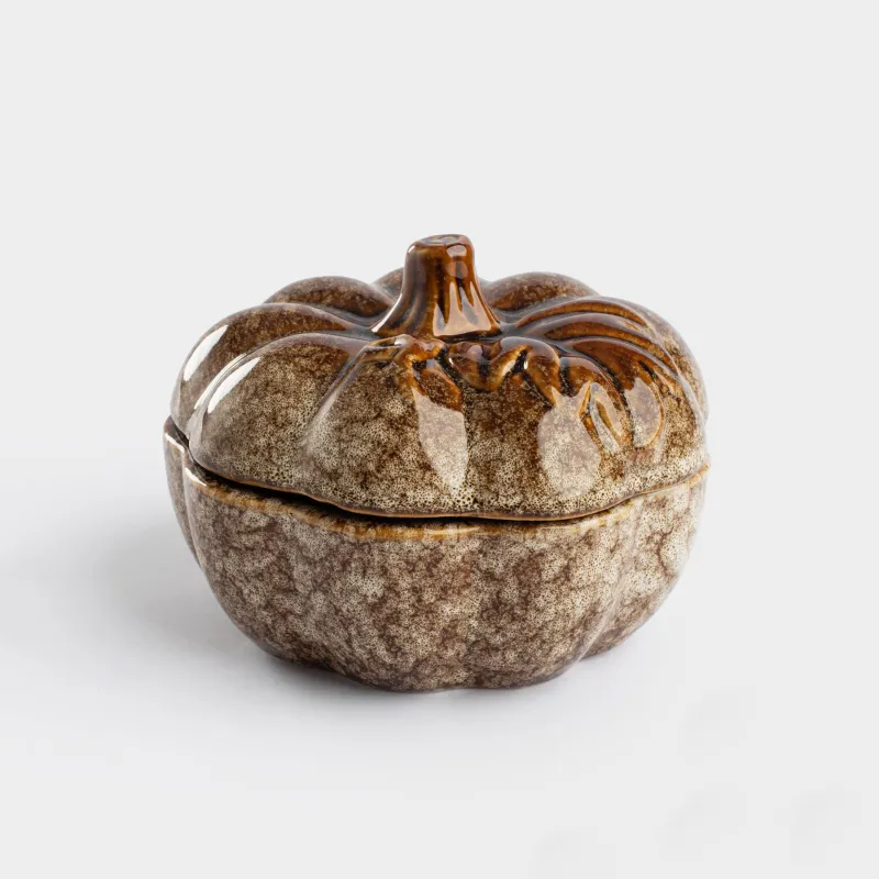 Сақтау ыдысы, 11x12 см, 350 мл, фарфор Р, сүтті-қоңыр, Жапырағы бар асқабақ, Colors autumn