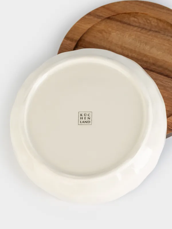 Салат ыдысы, 18х6 см, 890 мл, стендте, керамика/ағаш, сүт түстес, Мыжылған әсер, Crumple kitchen, image-5