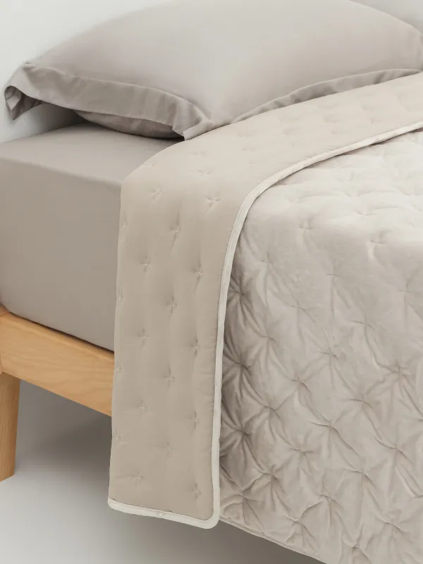 Төсек жапқыш, 220х240 см, сырылған, барқыт/микрофибра, сүт түстес, Сызықтар, Stitch velvet, image-2