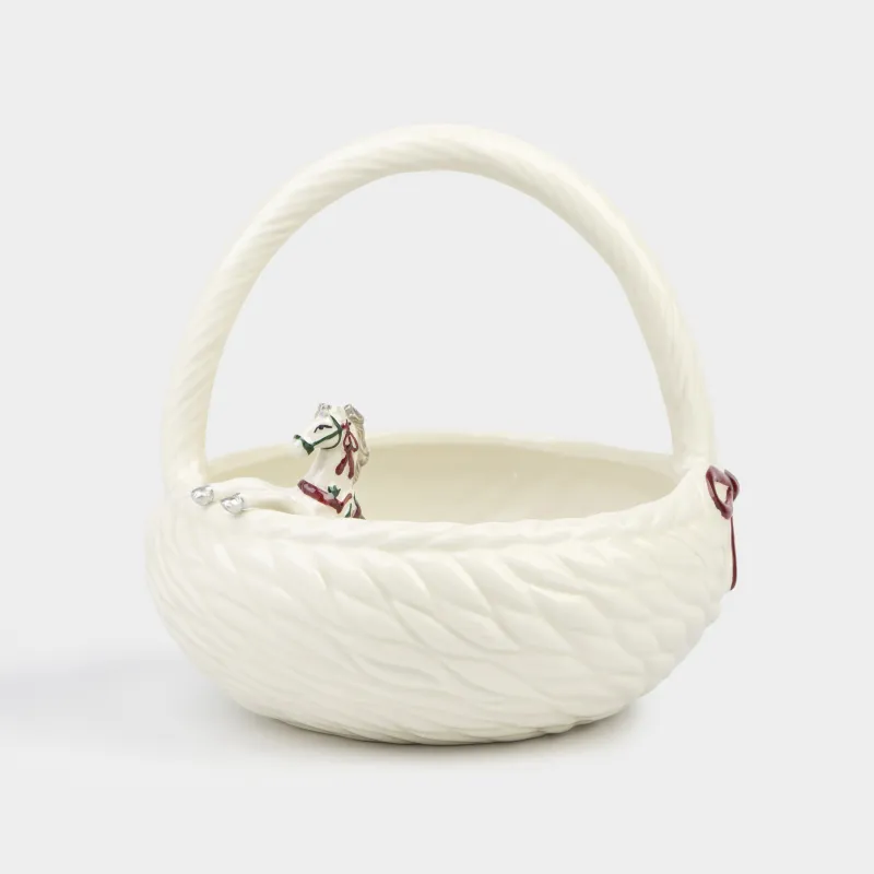 Кәмпит ыдысы, 21х19 см, тұтқасы бар, керамика, ақ, інжу-маржан, Ішінде жылқы, Horse polar