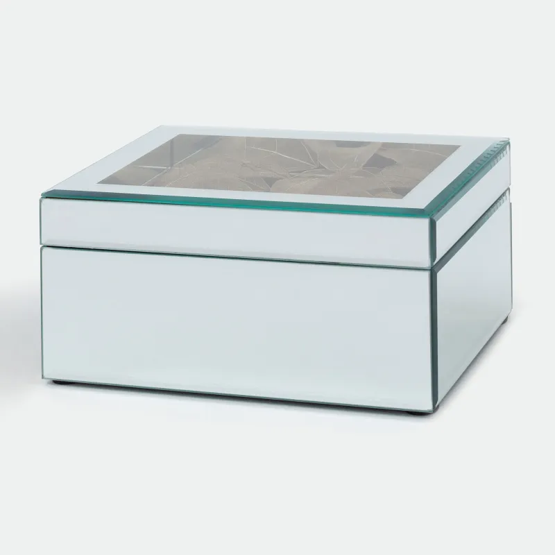 Шкатулка для украшений, 20х14 см, стекло, зеркальная, Золотистые листья, Glossy, image-0