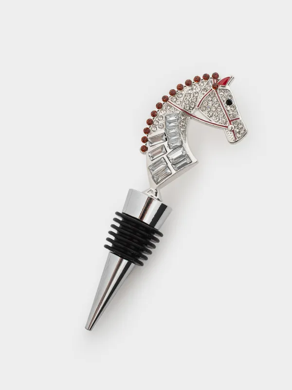 Шарап бөтелкесінің тығыны, 12 см, металл, алтын, Страздары бар жылқы, Horse gold, image-1