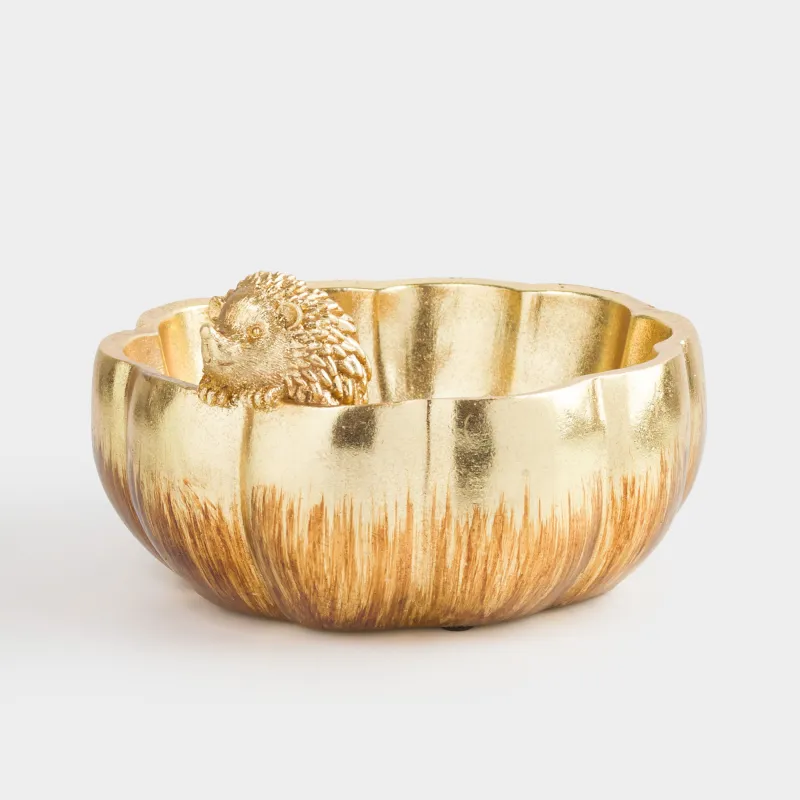 Кәмпит ыдысы, 21х13 см, полирезин, алтын, Асқабақтағы кірпі, Golden forest