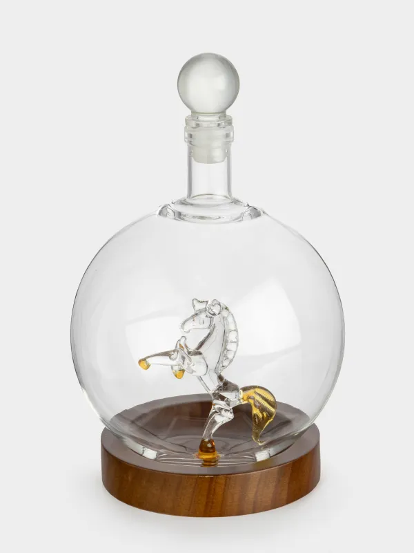 Графин, 850 мл, на подставке, стекло/дерево, Конь, Bar, image-0