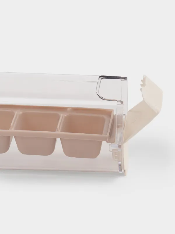 Форма для льда, 22х6 см, 6 отд, с контейнером, пластик, серо-коричневая/молочная, Country, image-2