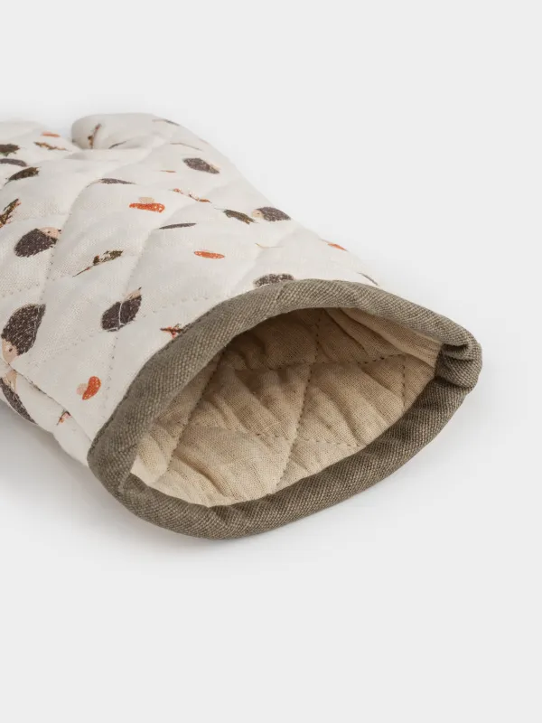 Ыдыс ұстағыш-қолғап, 17х33 см, мақта, сарғылт-қоңыр, Кірпі, жапырақтар мен саңырауқұлақтар, Autumn hedgehog, image-4