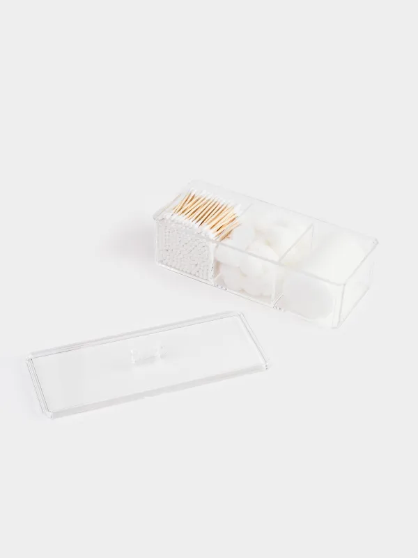 Мақта жастықшалары/таяқшалары/шарлары бар контейнер, 23х8 см, 3 бөлім, қақпағы бар, пластик, Basic, image-4