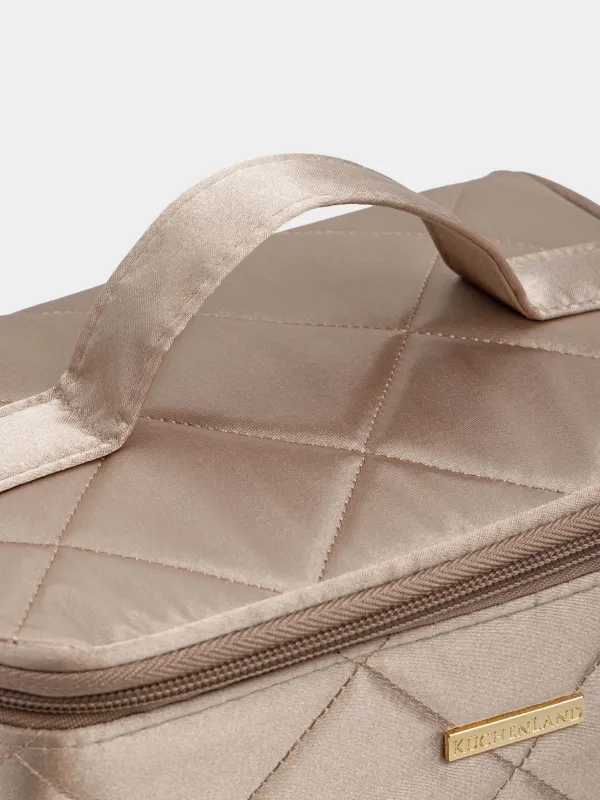 Косметикалық сөмке, 23х13 см, сырылған, сабы бар, сәтен, сарғылт-қоңыр, Quilted silk, image-3