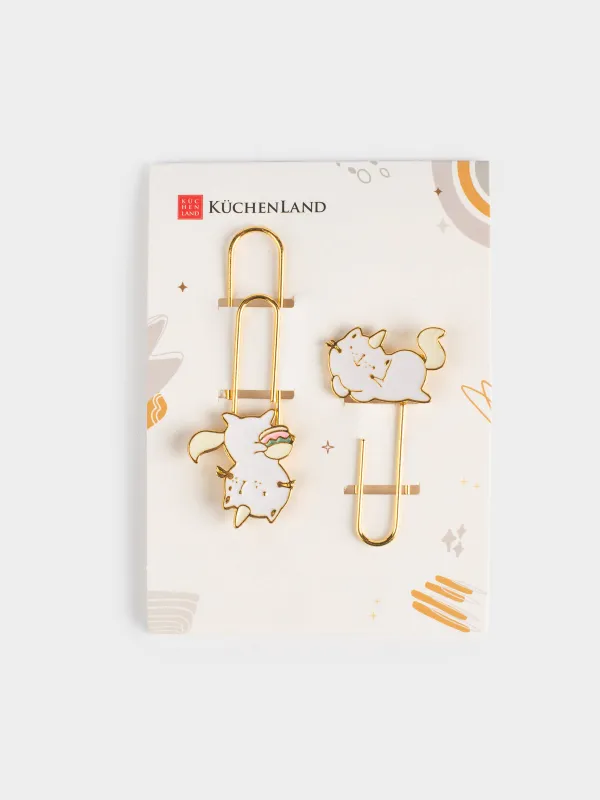 Кеңселік қағаз қыстырғыш, 7 см, 2 дана, металл, қызғылт/көгілдір, Бір мүйізді мысық, Cat-unicorn, image-3