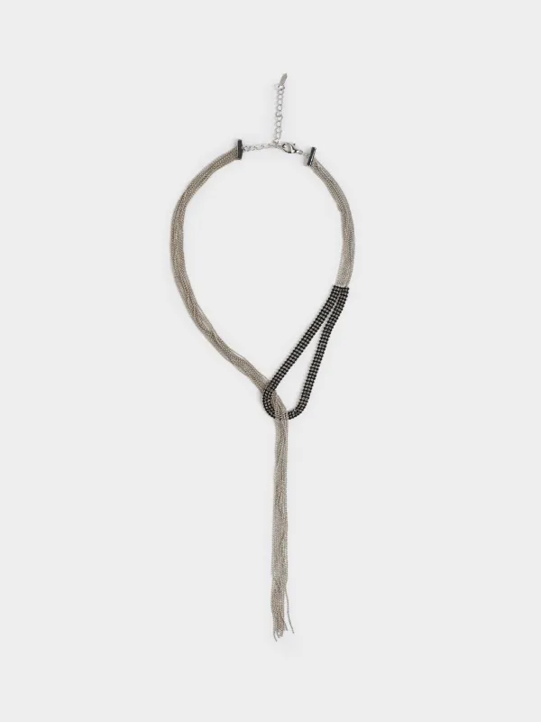 Алқа, 65 см, металл/страздар, қара, Кристалдар, Jewelry black, image-0