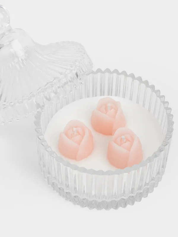 Хош иісті шам, 11х5 см, шам ұстағышта, қақпағы бар, шыны, Lychee Blossom, Қызғалдақтар, Rose, image-2