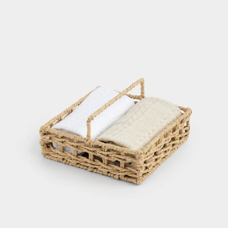 Полотенце, 40х60 см, 2 шт, в корзине, хлопок/целлюлоза, белое/бежевое, Basket towel