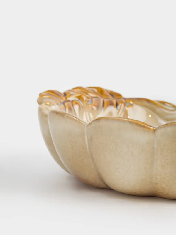 Терең ыдыс, 23х6 см, керамика, сүтті-қоңыр, Жапырақтары бар асқабақ, Pumpkin velir, image-3