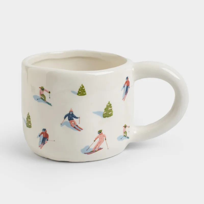 Кружка, 400 мл, керамика, белая, Лыжники, Skiers
