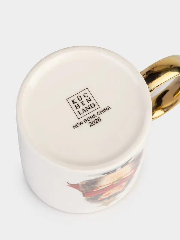 Саптыаяқ, 350 мл, фарфор N, ақ және алтын, Жұлдызы бар кірпі, Hedgehog christmas, image-3