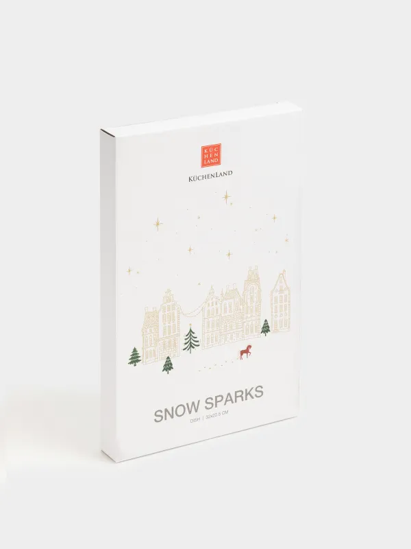 Блюдо, 32x21 см, фарфор N, овальное, молочно-золотистое, Домики и лошадь, Snow sparks, image-6