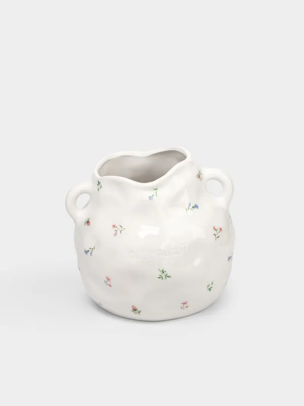 Гүл вазасы, 19 см, тұтқалары бар, керамика, сүт түстес, Нәзік гүлдер, El flora, image-1