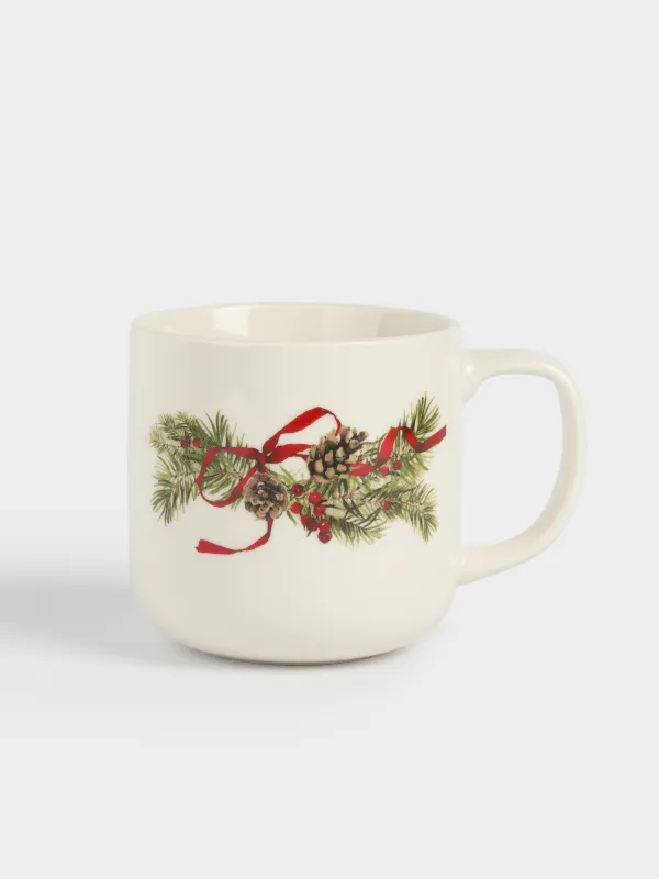 Саптыаяқ, 400 мл, фарфор N, ақ, дақты, Шырша бүршіктері мен шетен, Rowan delice, image-0